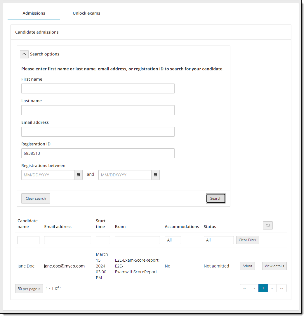 Advanced search results by Registration ID.